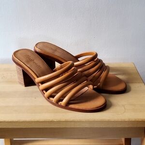 Madewell Addie High Heel Mule Sandal Multi Strap Camel Color size 6